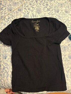 Black Ribbed Square Neck Women’s Top